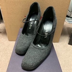 Prada Gray/Black Fabric Thick Heels